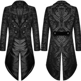 European Clothing Classical Devil Mens Gothic Steampunk Tailcoat Jacket Black Brocade Damask Wedding