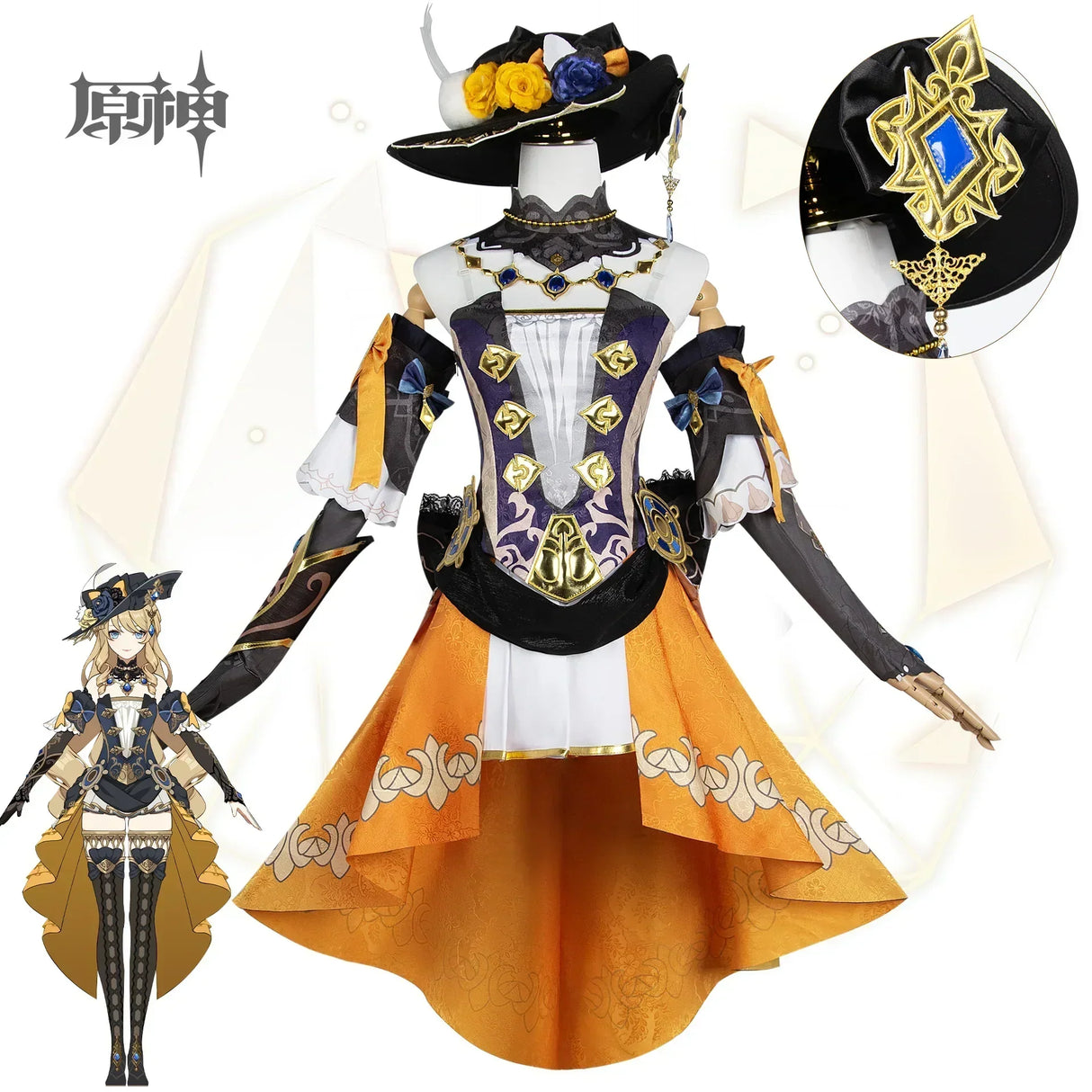 Genshin Impact Navia Cosplay Costume Wig Hat Set Women Dress Uniform Halloween Party for Girls