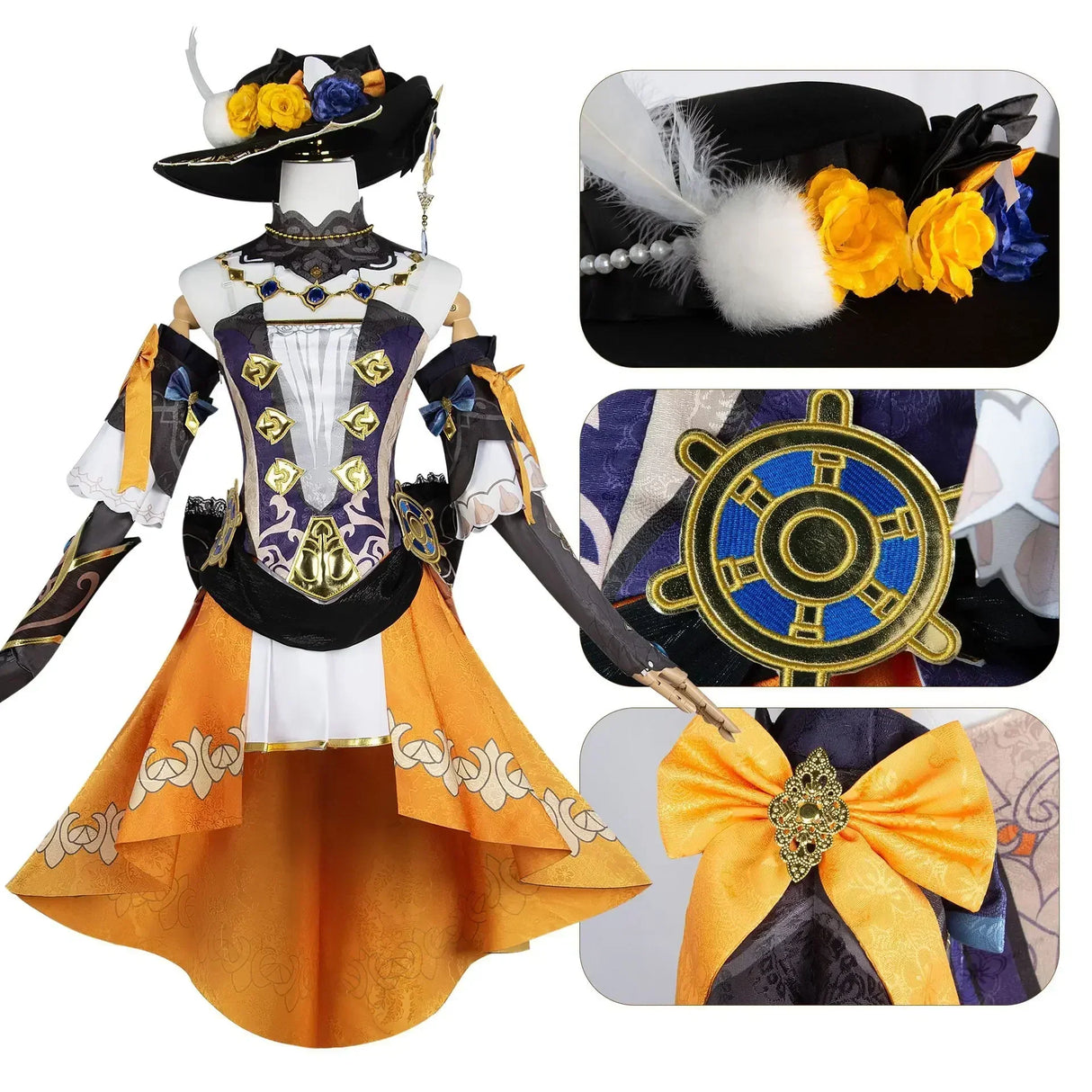 Genshin Impact Navia Cosplay Costume Wig Hat Set Women Dress Uniform Halloween Party for Girls