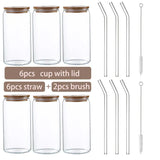 (Pack of 6) Glass Cup Bamboo Lid Bubble Tea Transparent Cold Drinking Coffee Mug Wine Milk Tea Cup Glass Straw Drinkware Durable 4/