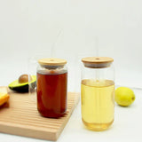 (Pack of 6) Glass Cup Bamboo Lid Bubble Tea Transparent Cold Drinking Coffee Mug Wine Milk Tea Cup Glass Straw Drinkware Durable 4/