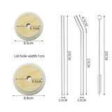 (Pack of 6) Glass Cup Bamboo Lid Bubble Tea Transparent Cold Drinking Coffee Mug Wine Milk Tea Cup Glass Straw Drinkware Durable 4/
