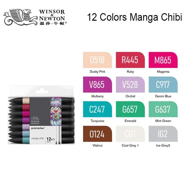 WINSOR&NEWTON 6/12 Colors ProMarkers Alcohol base ink Twin tips Professional Art Marker Pen Drawing Supplies