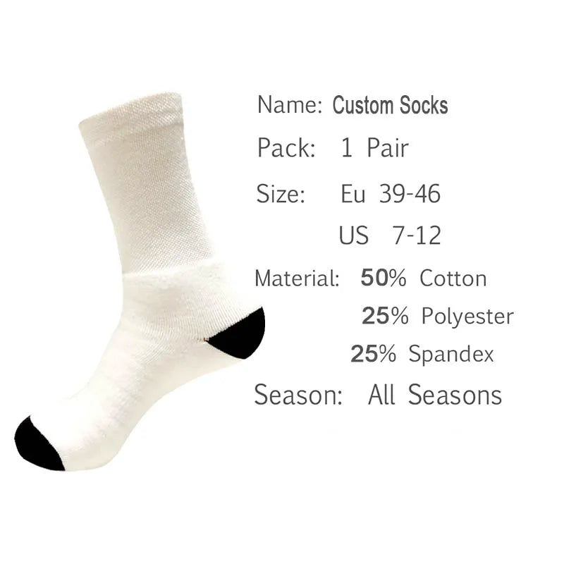 Customized Print Socks Women's Men's DIY Photo Logo Brand Quanlitity Cotton For Spring summer autumn winter
