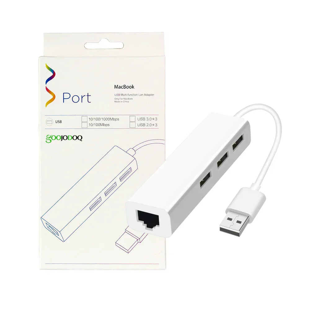 USB Ethernet with 3 Port USB HUB 2.0 RJ45 Lan Network Card USB to Ethernet Adapter for Mac iOS Android PC RTL8152 USB 2.0 HUB