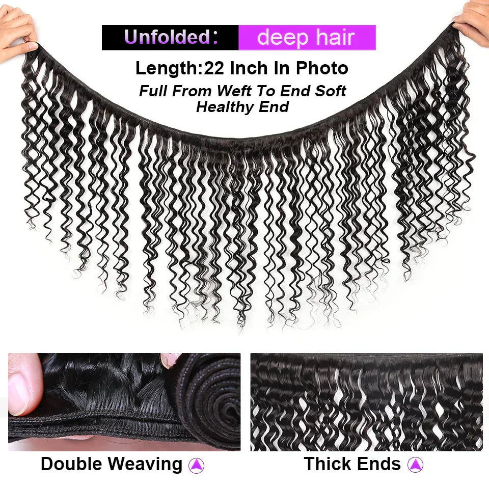 (Pack of 4) CRANBERRY Hair Deep Wave Human Hair Bundles With Closure /lot Brazilian Hair Weave Bundles With Closure Remy Hair Extension