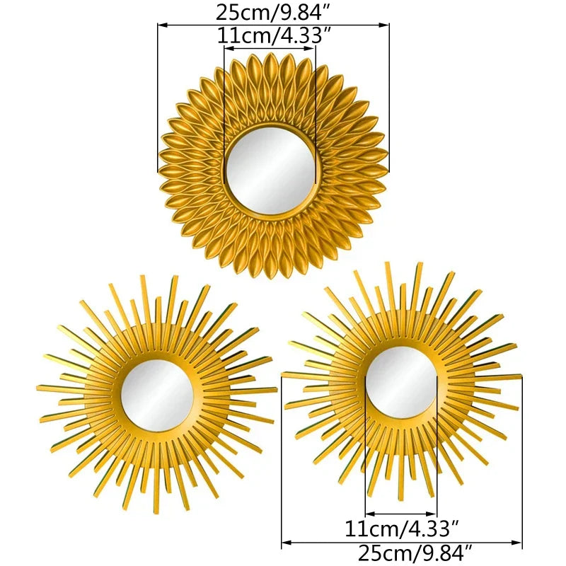 Gold Mirrors for Wall Decor Set of 3 Hanging Ornament Art Crafts Supplies for Home Bedroom Bathroom Small Round Dropshipping