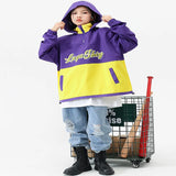 Hip-hop Streetwear Girls Jazz Dance Outfit Purple Yellow Patchwork Jacket Blue Ripped Jeans Kids Ballroom Dance Performance Wear