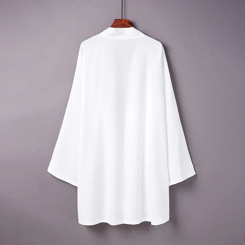 Japanese Yukata Kimono Haori Man Cardigan Harajuku Woman Long Cosplay Yukata Female Obi Black Streetwear White Beach Shirt