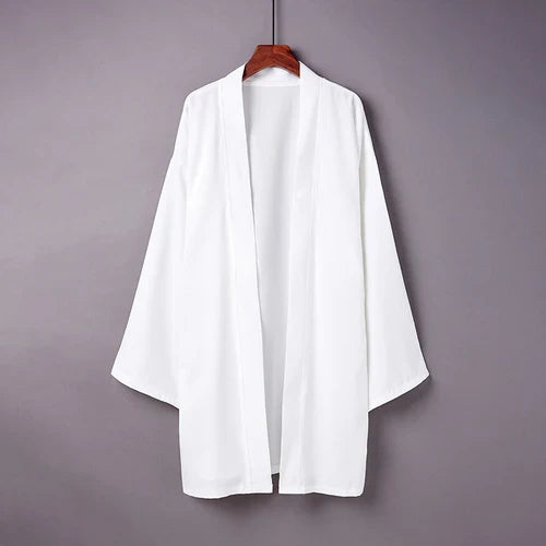 Japanese Yukata Kimono Haori Man Cardigan Harajuku Woman Long Cosplay Yukata Female Obi Black Streetwear White Beach Shirt