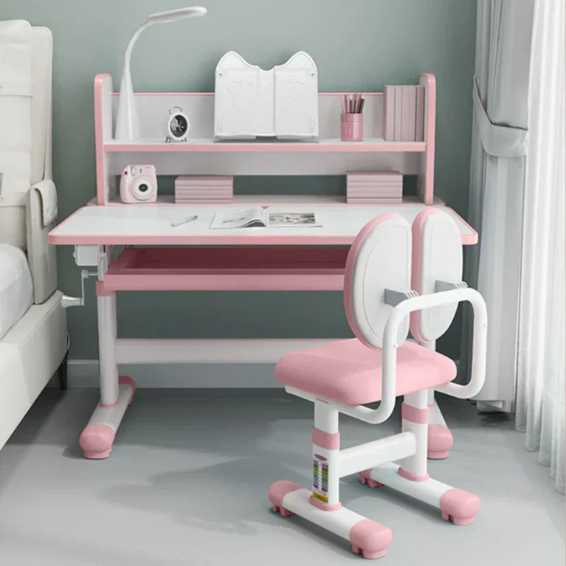 Kids Desk and Chair Set Height Adjustable, Ergonomic Children School Writing Study Table Tilt Desktop Drawers Workstation