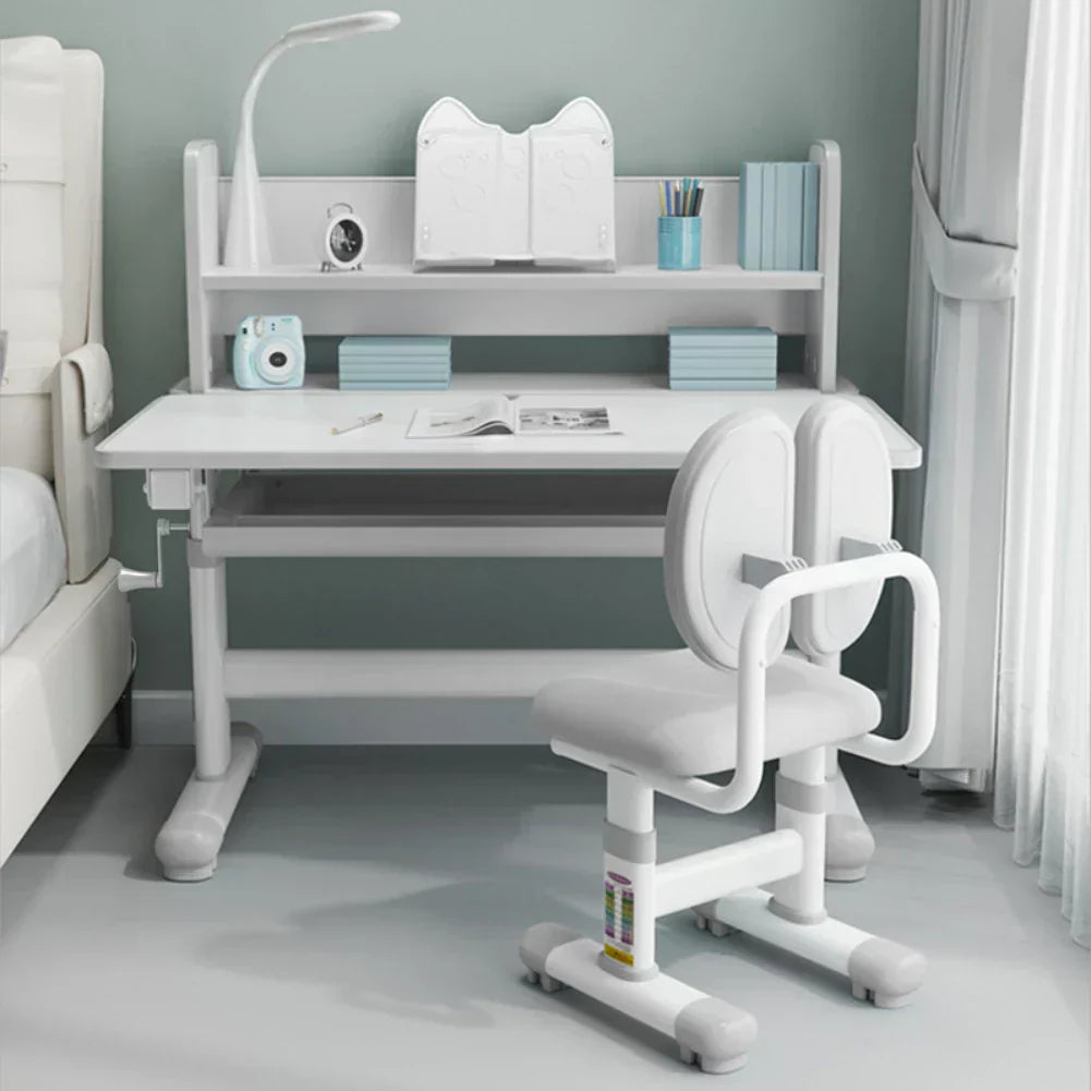 Kids Desk and Chair Set Height Adjustable, Ergonomic Children School Writing Study Table Tilt Desktop Drawers Workstation