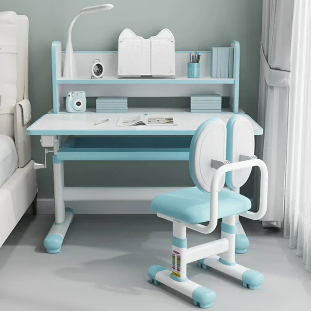 Kids Desk and Chair Set Height Adjustable, Ergonomic Children School Writing Study Table Tilt Desktop Drawers Workstation