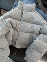 Korean Style High-end Short Gray Cotton Parkas Loose Warm Thickened Stand Collar Outwear 2023 New Winter Coat Women