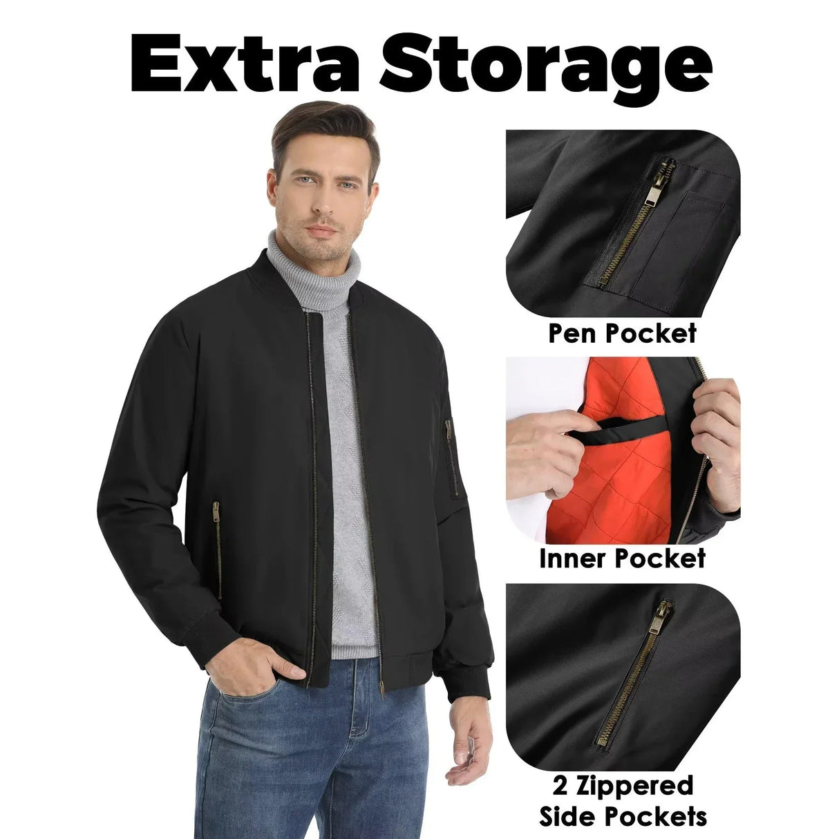 MAGCOMSEN Men's Aviator Jackets Thick Warm Orange Lining Bomber Jackets Fall Winter Casual Windproof Coats