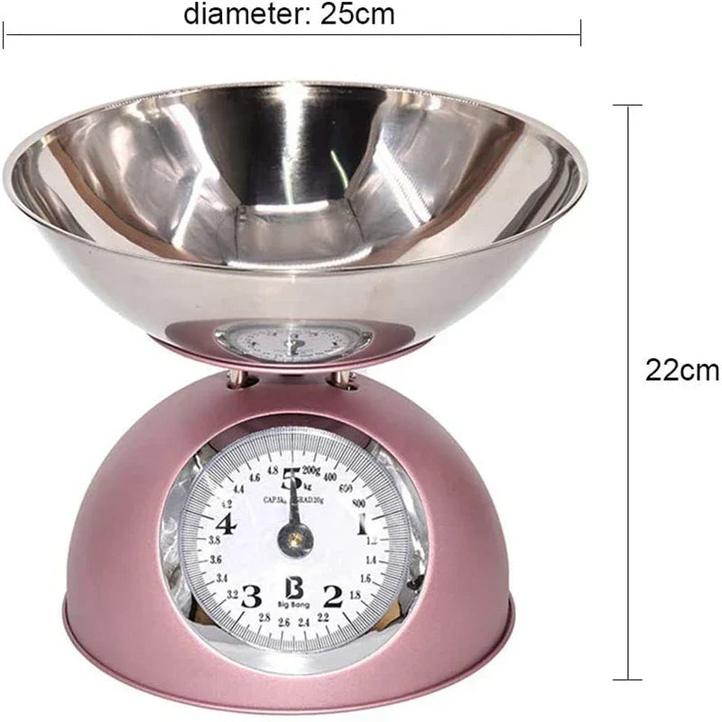 Mechanical Type Restaurant Kitchen Scale Food Weighing Home With Bowl Cooking Easy Read Accurate Retro Stainless Steel