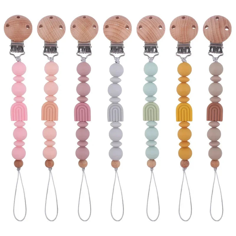 New Baby Pacifier Clip Chain Silicone Beads Rainbow Appease Soothes Infant Pacifier Leashes & Cases Dummy Holder