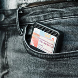 NewBring Card Holder RFID Blocking Sliding Wallet Card Holder Plastic Card Money Purse Carbon Fiber For Men Women Male Female