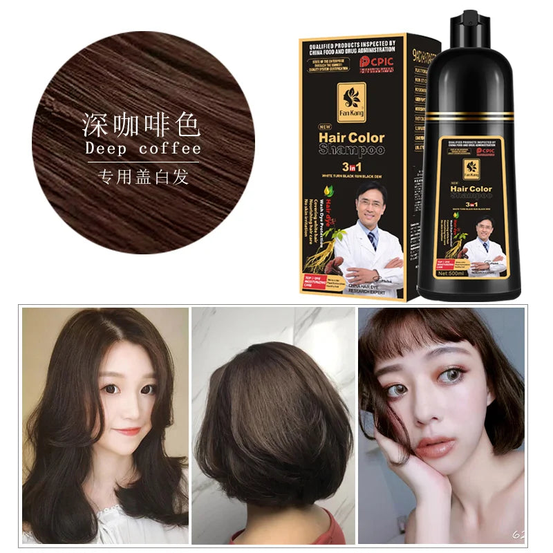 Organic Permanent Hair Shampoo to Dye canas Women Men 500ml Hair Dye Plant Essence Hair Colorng CreamCover Dye Shampoo