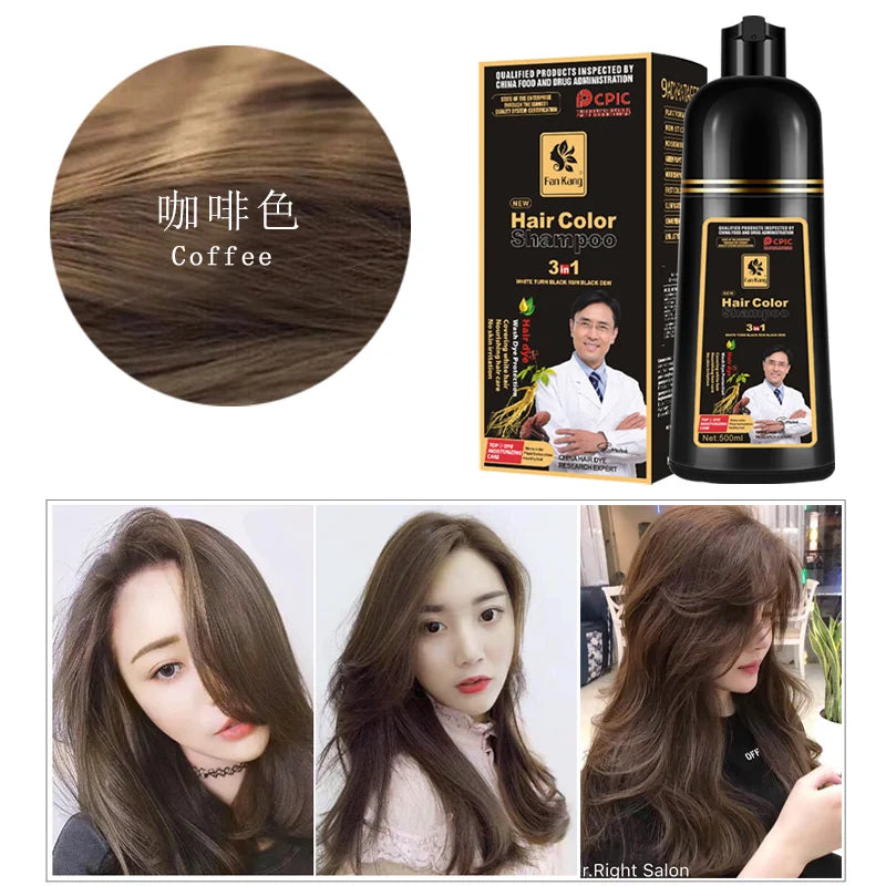 Organic Permanent Hair Shampoo to Dye canas Women Men 500ml Hair Dye Plant Essence Hair Colorng CreamCover Dye Shampoo