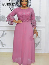Plus Size African Party Dresses for Women 2023 New Fashion Dashiki Ankara Lace Wedding Gowns Elegant Turkey Muslim Maxi Dress