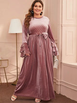 Plus Size Casual Women Winter Long Dress 5XL 2023 Large Size Floral Print Long Sleeve Crewneck A Line Evening Party Dresses