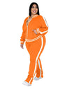 Plus Size L-5XL Two Piece Set Women Sweatsuit Zip Striped Top Slit Sweatpants Jogger Outfit Matching Set Wholesale Dropshipping