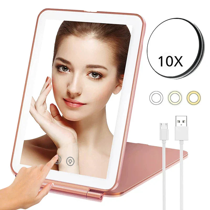 Portable Foldable Travel Makeup Mirror With Led Light Infinity Bedroom Tocador Vanity Mirrors Cute Make Up Tools Accessories