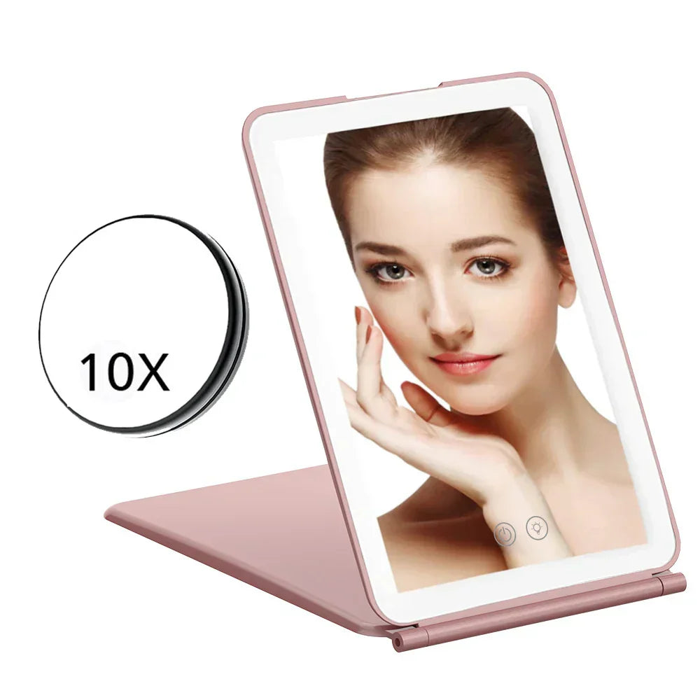 Portable Foldable Travel Makeup Mirror With Led Light Infinity Bedroom Tocador Vanity Mirrors Cute Make Up Tools Accessories