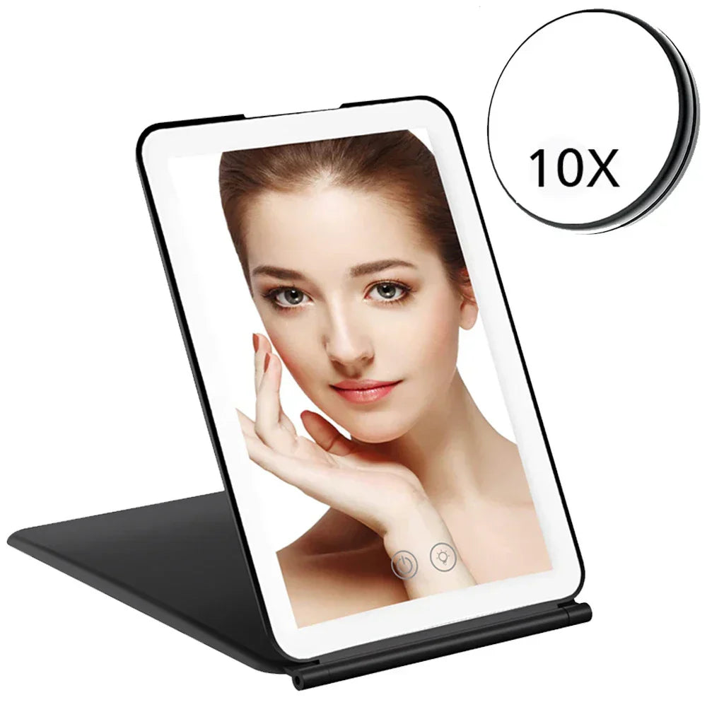 Portable Foldable Travel Makeup Mirror With Led Light Infinity Bedroom Tocador Vanity Mirrors Cute Make Up Tools Accessories