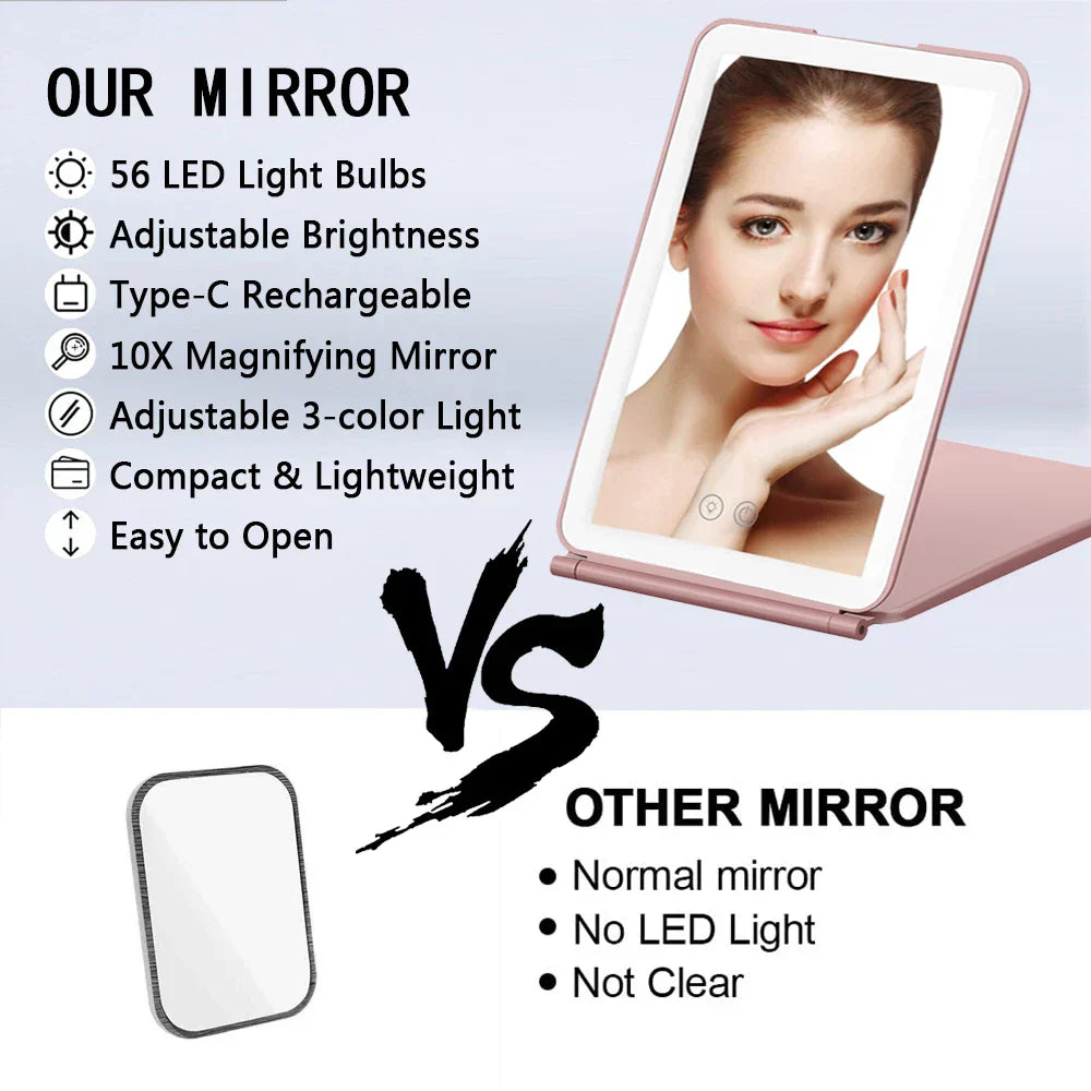 Portable Foldable Travel Makeup Mirror With Led Light Infinity Bedroom Tocador Vanity Mirrors Cute Make Up Tools Accessories