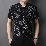 Summer Shirts for Men Short Sleeve Striped Vintage New in Tees Loose Ice Silk Graphic Printed Fashion Polo Collar Casual Tops