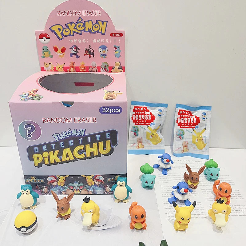 (Pack of 32) /Box Sanrio Blind Box Doll Pencil Eraser Hello Kitty Melody Pochacco Erasers Mystery Box Student Stationery Birthday Gift