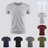Men's Basic T-shirt Solid Color Short Sleeve Tee Summer Plain Casual Gym Muscle Crew Neck Slim Fit Tops T Shirts Male Clothing
