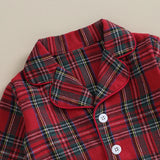 (Pack of 2) Christmas Kids Girls Boys Pajamas Set Loungewear Suit Plaid Button up Long Sleeve Shirt and Elastic Pants Toddler Sleepwear