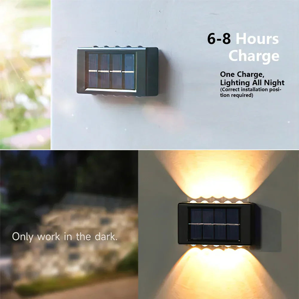 (Pack of 16) Solar Wall Light Warm Light Up and Down Auto Working 10LED Texture Black Shell House/garden/porch Lighting Light