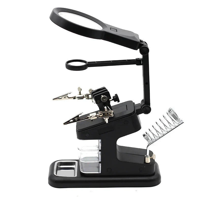 Welding Magnifying Glass LED Light Auxiliary Clip loupe Magnifier 3 In1 Hand Soldering Solder Iron Stand Holder Station
