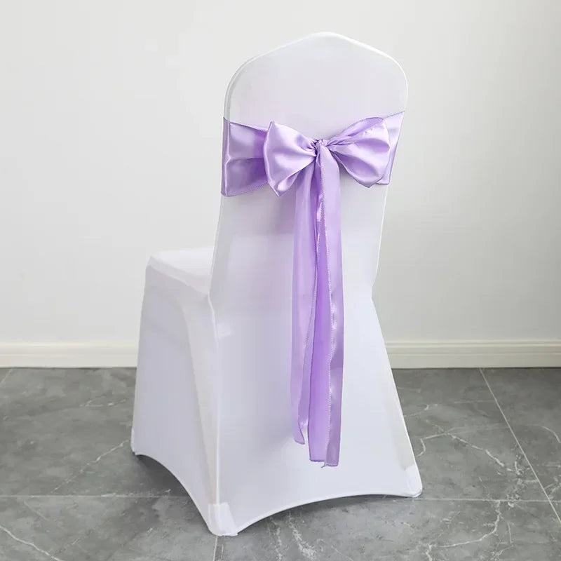 (Pack of 50) Wholesale 10/ Satin Chair Bow Sashes Wedding Chair Knot Ribbon Ties For Party Event Hotel Banquet Supplies Home Decorations