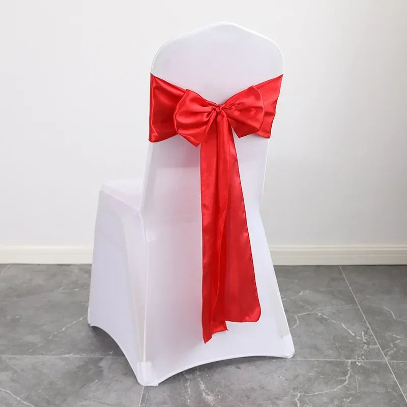 (Pack of 50) Wholesale 10/ Satin Chair Bow Sashes Wedding Chair Knot Ribbon Ties For Party Event Hotel Banquet Supplies Home Decorations