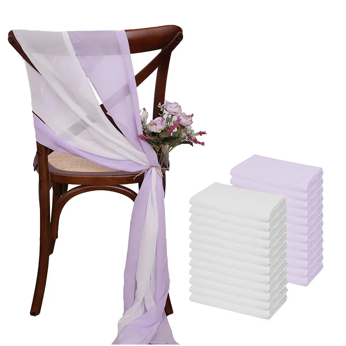 (Pack of 24) 17x275cm Chiffon Chair Sashes 12 Set Sage green Chair Sash Wedding Chair Covers Ribbon Wedding Party Aisle Chair Decor
