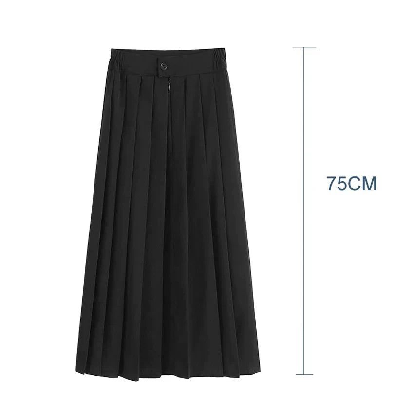 Japanese Student Girls Skirt School Uniform Solid Color Suit Pleated Skirt Short/Middle/Long High School Elastic Waist Dress