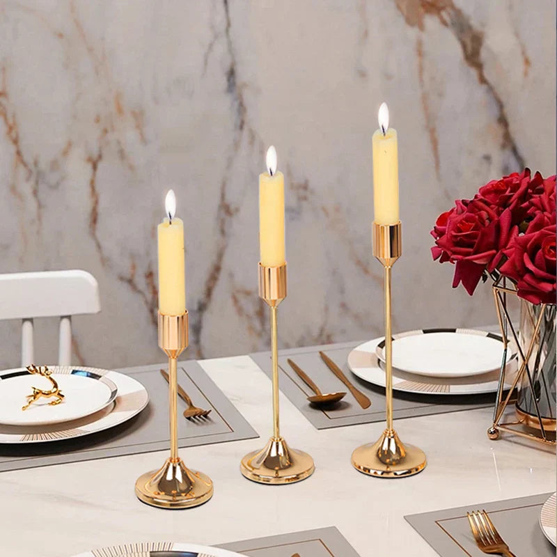 (Pack of 3) /Set Chinese Style Metal Candle Holders Simple Golden Wedding Decoration Bar Party Living Room Decor Home Decor Candlestick