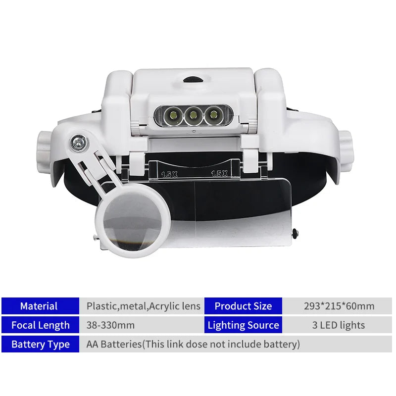 LED Headband Magnifier Hands Free Magnifying Glasses For Jewelry Loupe Watch Electronic Repair 1.5x2x2.5x3x3.5x8x Lens Loupe