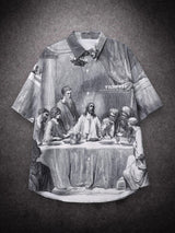 Sycpman Oversized Shirts Mens Summer Painting PrintingCouples Casual Male Female Silk Vintage Clothing Button Up