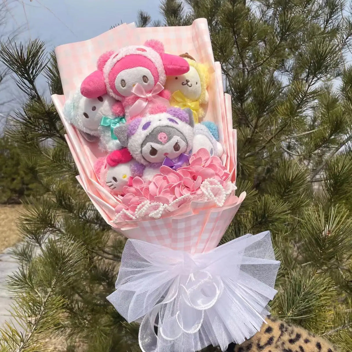 Christmas Gifts Cartoon Sanrio Plush Bouquet My Melody Kuromi Cinnamoroll Kt Cat Plush Doll Toy Valentine Graduation Gifts