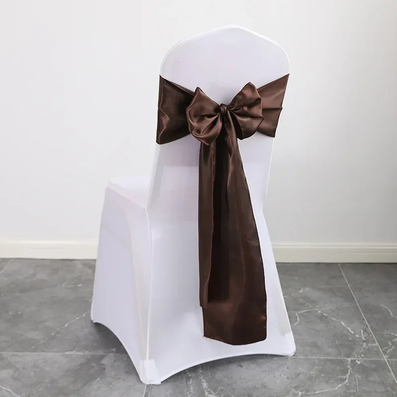 (Pack of 50) Wholesale 10/ Satin Chair Bow Sashes Wedding Chair Knot Ribbon Ties For Party Event Hotel Banquet Supplies Home Decorations
