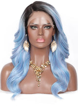 Kalyss Synthetic Lace Front Wigs for Women Pink Blue Lace Front Wigs with Baby Hair Long Curly Wavy Side Part Heat Resistant