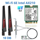 Intel AX210 WiFi Card 5374Mbps Bluetooth 5.3 Wi-Fi 6E Adapter 2 In 1 Desktop Kit 10DBi Antennas 802.11ax 2.4G/5Ghz/6Ghz For PC