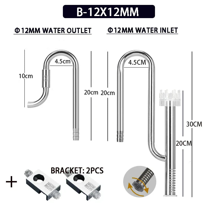 Aquarium 12/16mm stainless steel lily tube, inlet and outlet water circulation filter accessory equipment with surface separator