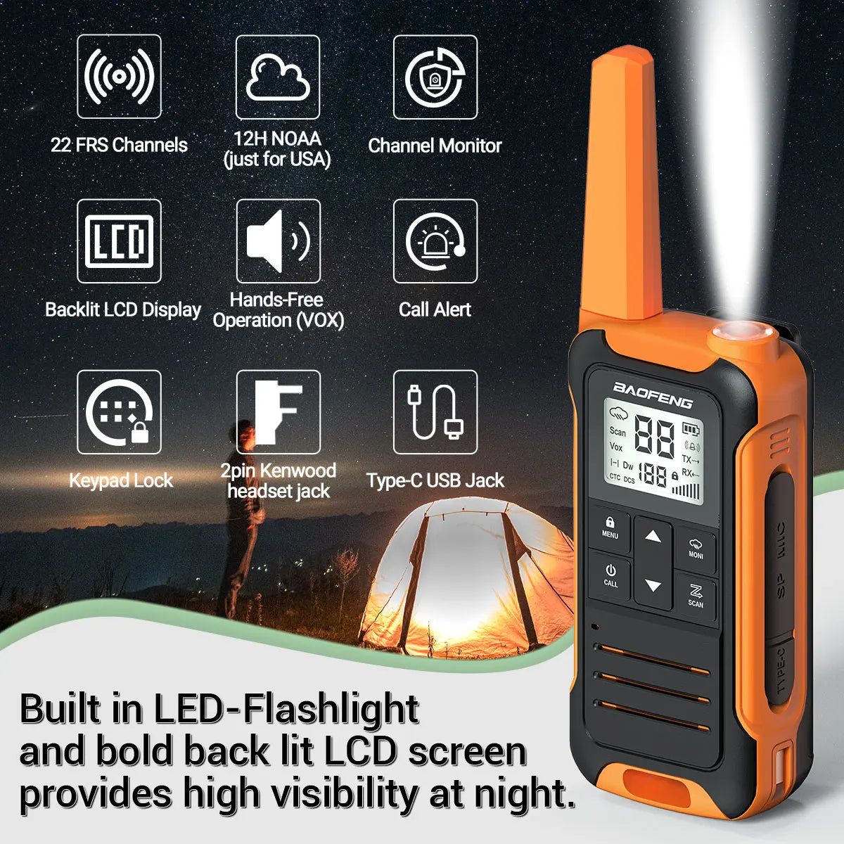 (Pack of 2) Baofeng F22 Walkie Talkie Portable Mini Communication Radio Profesional PMR446 /FRS Talkie Walkies Transceiver Radio